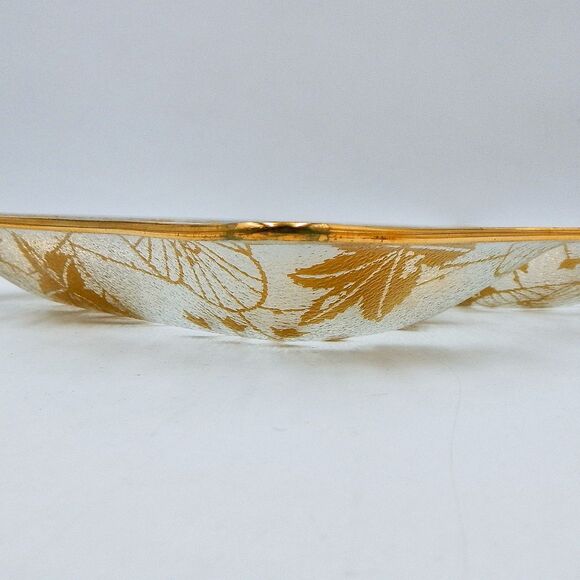 MCM Glass Divided Serving Tray Gold Leaf Graphic Hollywood Regency Unmarked - Picture 11 of 12